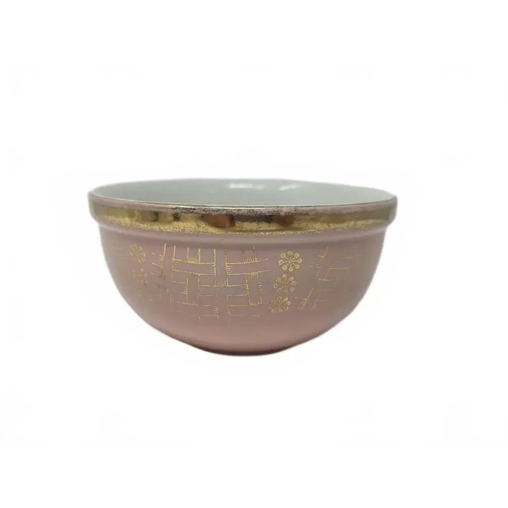 Vintage Hall Pink Gold Basket Weave Bowl 1376 MCM Pottery USA
